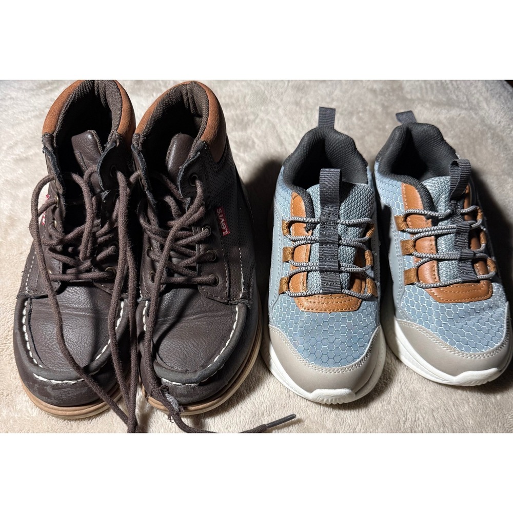 Levi's Brown Boots and Gray Honeycomb Mesh Sneakers Boys Footwear Bundle